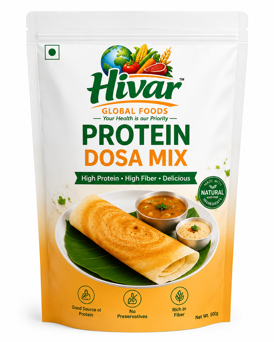 HIVAR Protein Dosa Mix | High Protein Healthy Breakfast Mix 500 g