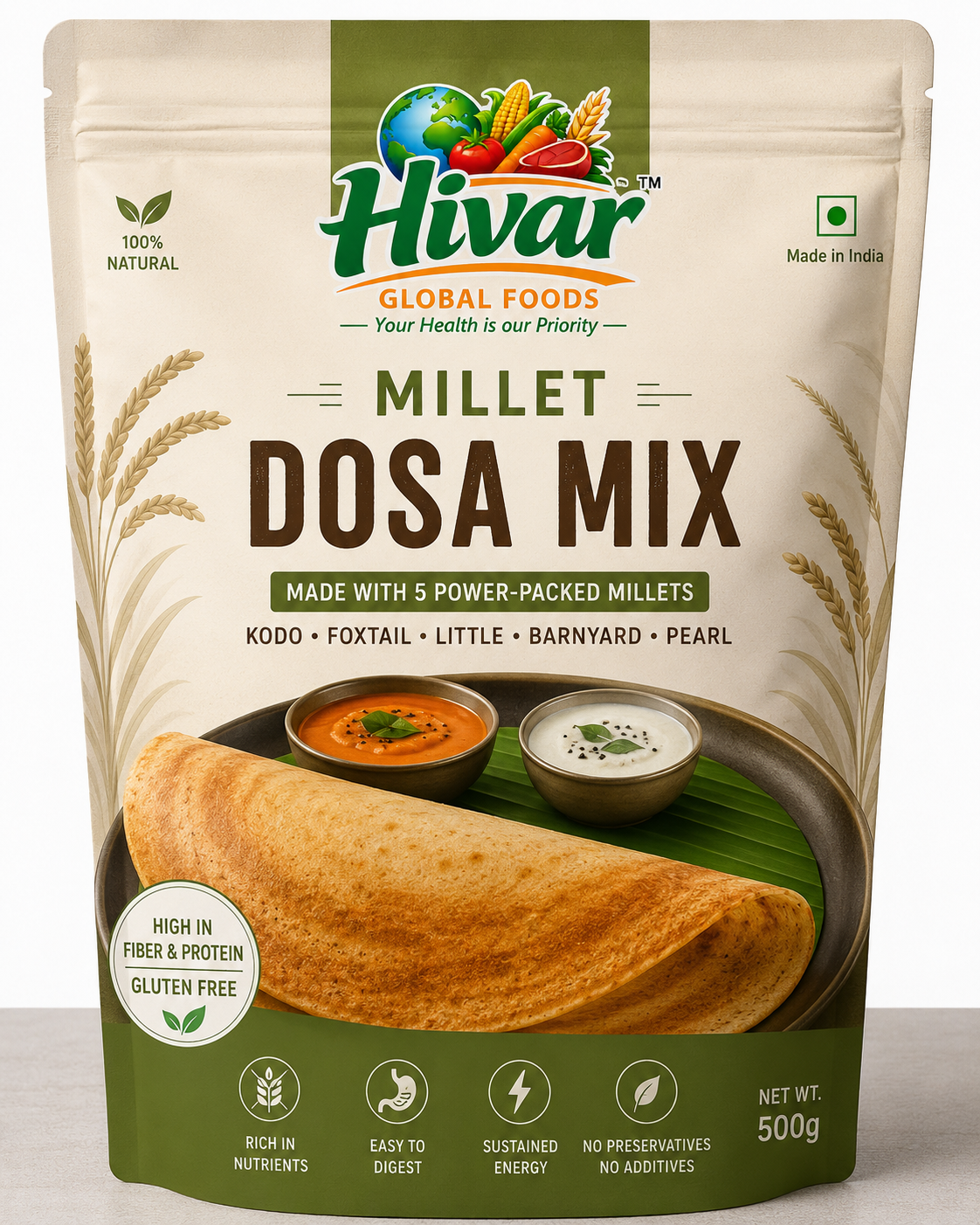 HIVAR Millet Dosa Mix | Healthy Instant Multi Millet Dosa Mix 500 g