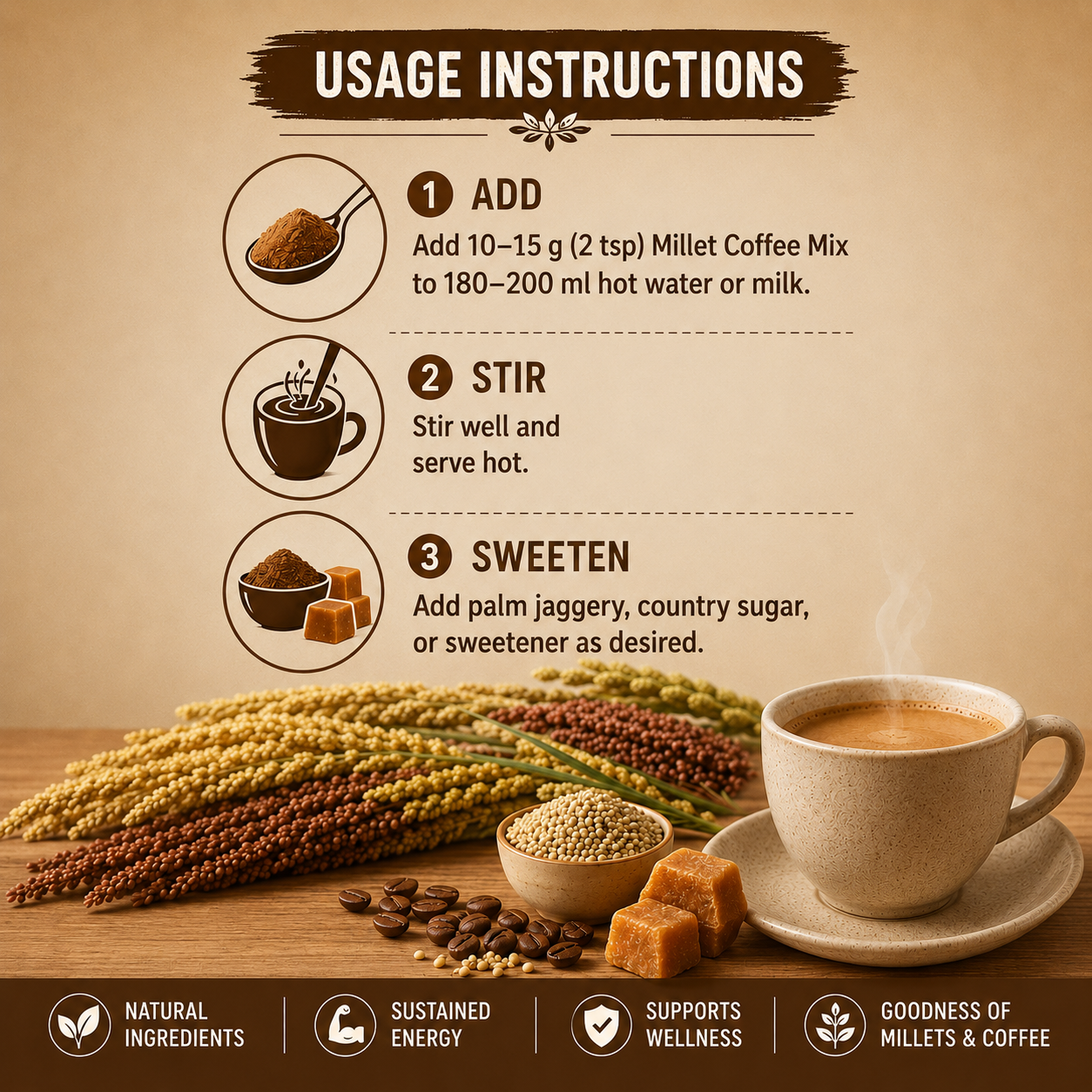 HIVAR Millet Coffee | Healthy Millet Energy Drink Mix 200 g